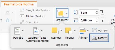 Botão girar no menu organizar