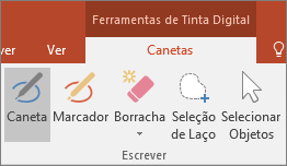Apresenta o botão Caneta nas Ferramentas de Tinta Digital no Office