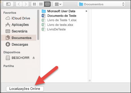 A opção Abrir do menu Ficheiro a apresentar a vista "No meu Mac".