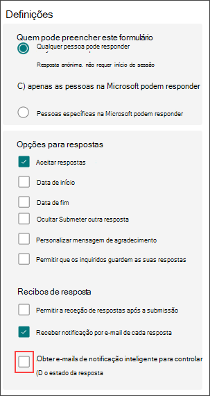 Definições de formulário para lembretes inteligentes