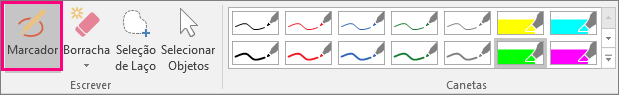 Apresenta o botão Marcador nas Ferramentas de Tinta Digital