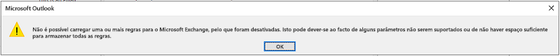 Caixa de diálogo Não é possível carregar regras