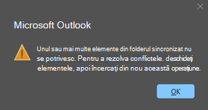 Eroare de conflict Outlook cu elementul de întâlnire