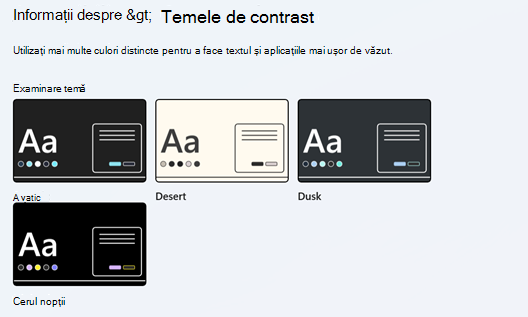Teme de contrast în Setări