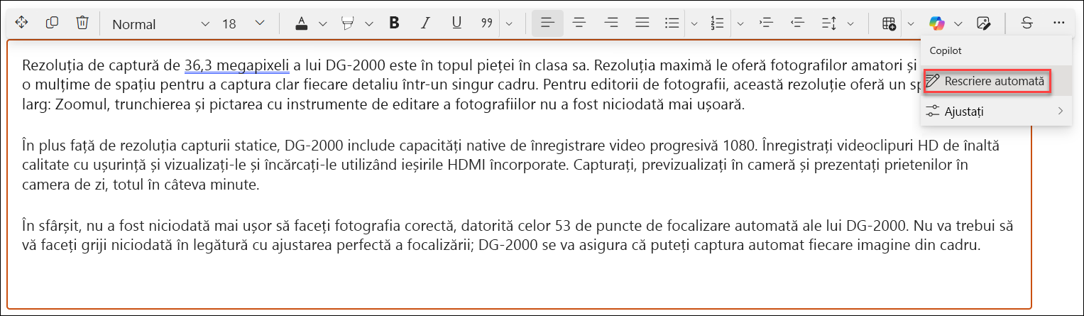 auto rescriere înainte de - o captură de ecran cu exemplul