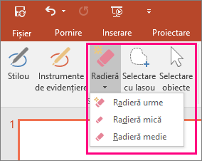 Afișează butonul Radieră din Instrumente cerneală în Office