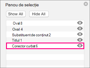 Afișează conectorul în partea de jos a listei în panoul de selecție