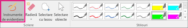 Afișează butonul Evidențiere în Instrumente cerneală
