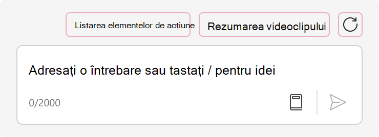 Captură de ecran afișând caseta de solicitare pentru Copilot în Stream