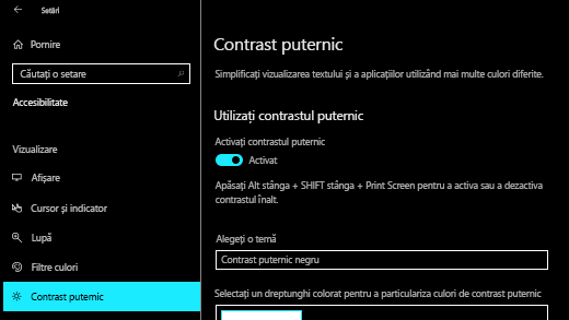 Activați contrastul înalt în aplicația Setări Windows 10.