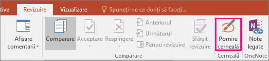 Afișează butonul Pornire cerneală de pe fila Revizuire din Office