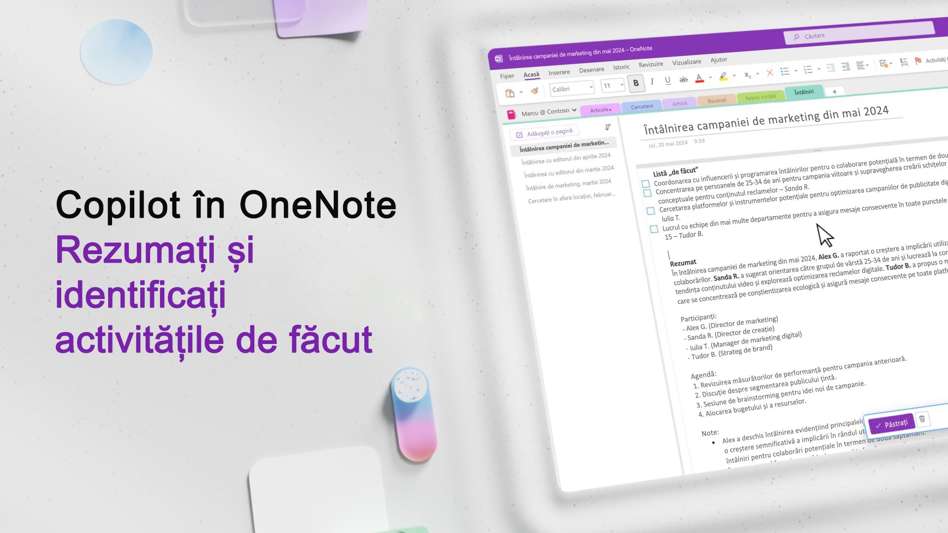 Video: Rezumarea și identificarea elementelor de făcut cu Copilot în OneNote