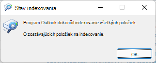 Outlook dokončil indexovanie všetkých položiek