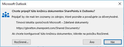 Pripojenie ku knižnici dokumentov SharePointu