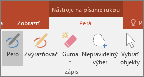 Zobrazuje tlačidlo Pero v časti Nástroje na písanie rukou v balíku Office