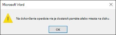 Chyba nedostatku pamäte v Balíku Office