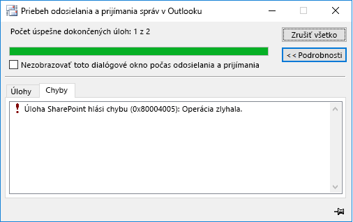 Chyba pripojenia ku knižnici dokumentov SharePointu