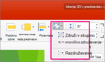 Prikaže ikono »Skupina« na traku v aplikaciji PowerPoint 2016 za Mac