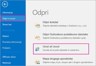 Izberite »Odpri in izvozi« in nato »Uvozi ali izvozi«.