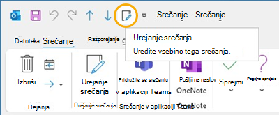 Edit meeting button Quick access toolbar in Outlook