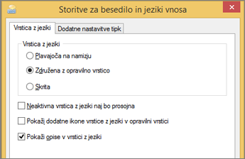 Besedilne storitve in jeziki za vnos v sistemu Office 2016 sistema Windows 8