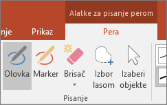 Prikazuje dugme „Pero“ u okviru „Alatke za pisanje perom“ u sistemu Office