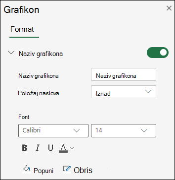 Opcije naslova grafikona za Excel na vebu