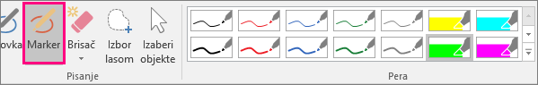 Prikazuje dugme „Marker“ u okviru „Alatke za pisanje perom“
