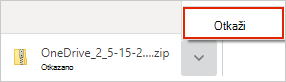 OneDrive dijalog "Otkazivanje preuzimanja"