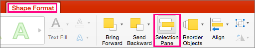 Prikazuje karticu "Oblikovanje oblika" u programu PowerPoint 2016 za Mac