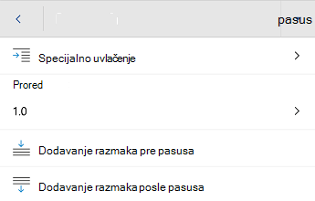 Word za Android oblikovanja pasusa.