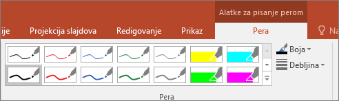 Prikazuje opcije stila pera u sistemu Office