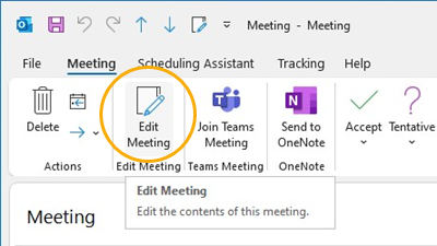 Edit meeting button Customize ribbon in Outlook