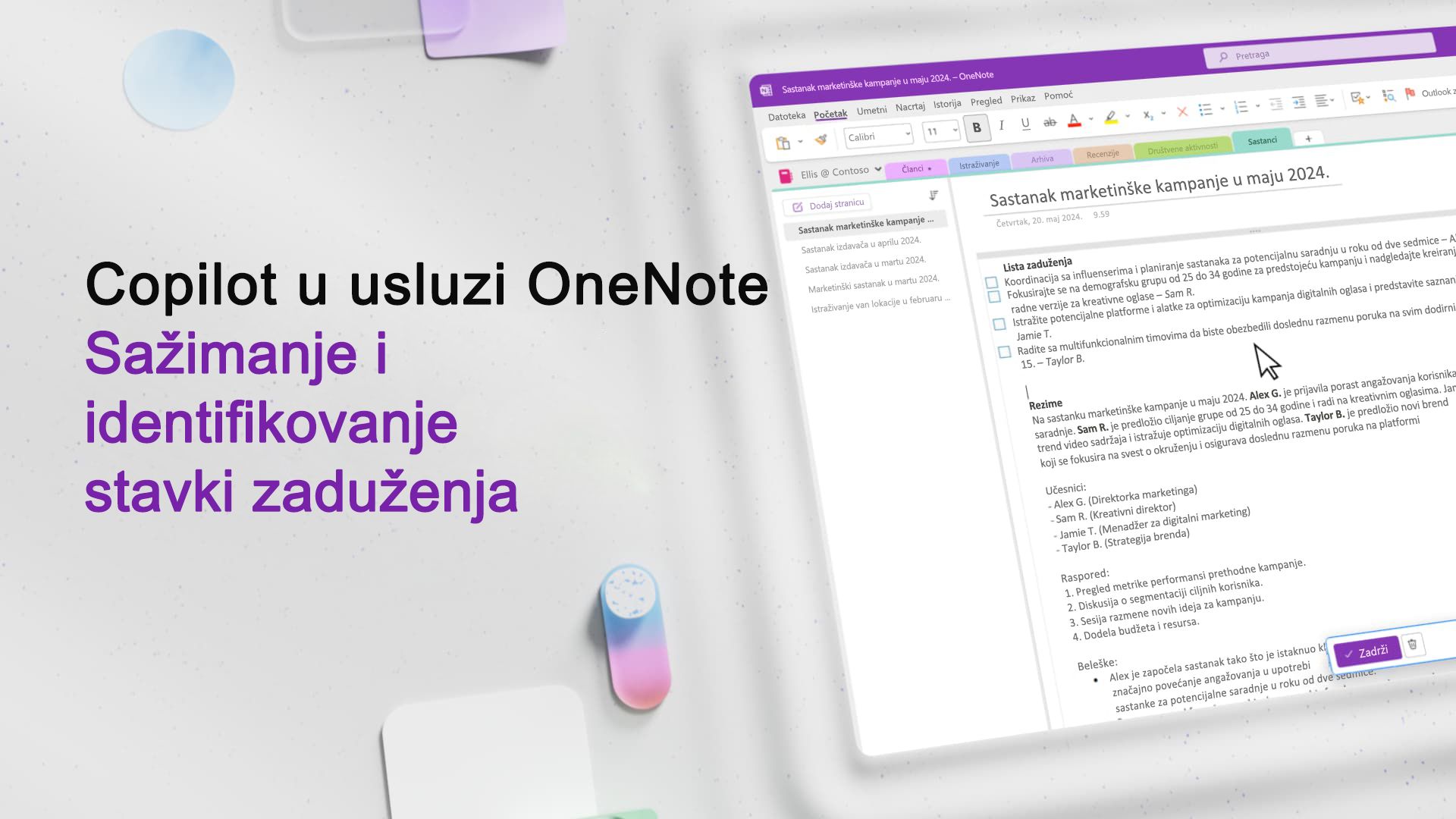 Video: Rezimiranje i identifikovanje stavki zaduženja pomoću funkcije Copilot u programu OneNote