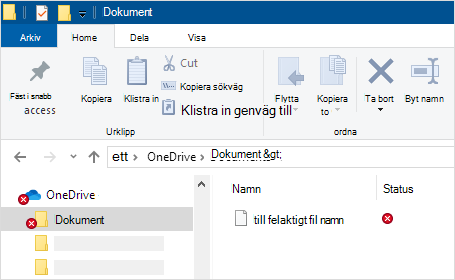 Utforskaren visar OneDrive-synkronisering fel