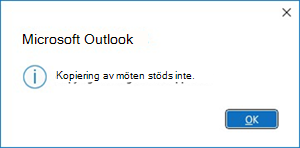 Fel vid kopiering av möten i Outlook