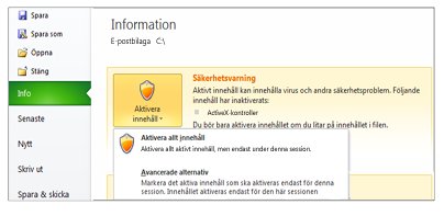 Delen Säkerhetsvarning när en fil inte är betrodd