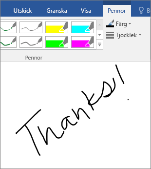 Visar ett exempel på pennanteckningar i ett Word-dokument