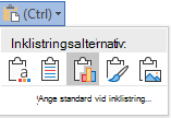 Knappen Inklistringsalternativ i Word expanderad för att visa alternativen.
