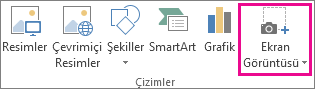 Word'ün Çizimler grubundaki Ekran Görüntüsü düğmesi