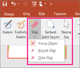 Office'teki Mürekkep Araçları'nın Silgi düğmesini gösterir