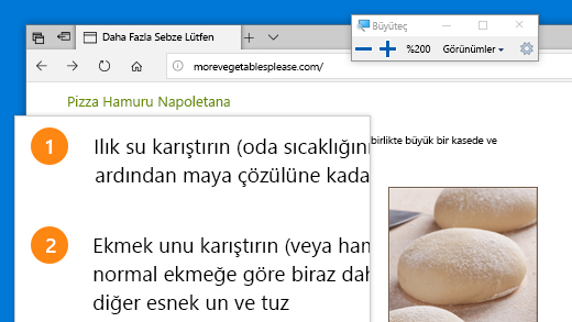 Windows logo tuşu + Artı işareti (+) tuşlarına basarak Büyüteç'i hızla açın.