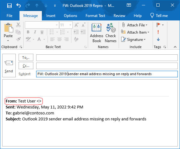 У тілі повідомлення електронної пошти відсутня адреса електронної пошти відправника вихідного повідомлення