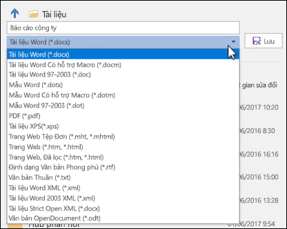 Bấm vào menu thả xuống loại tệp để chọn một định dạng tệp khác cho tài liệu của bạn