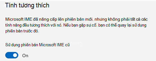 Ảnh chụp màn hình phần tương thích Microsoft IME