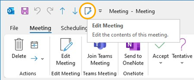 Outlook 中的 [編輯會議] 按鈕 快速存取工具列