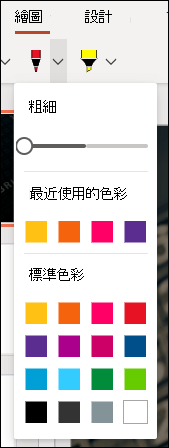 PowerPoint 網頁版 中的 [自定義畫筆] 功能表