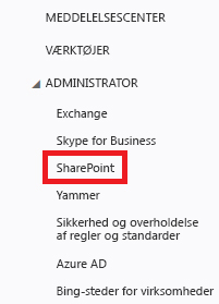 Skærmbillede af navigationsruden Administrator