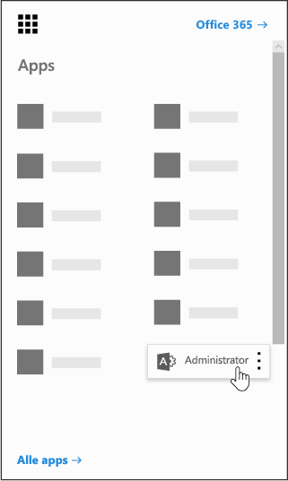 Office 365-appstarteren med Administrator-appen fremhævet.