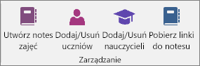 Grupa Zarządzanie na karcie Notes zajęć.